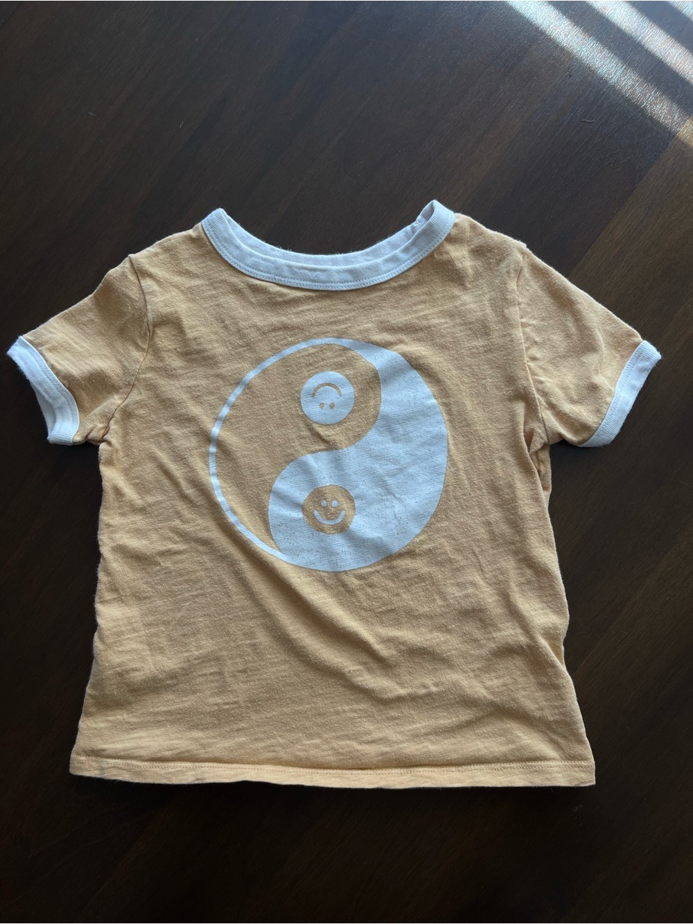 Kids Short Sleeve Yellow Ringer Tee with Yin-Yang Smiley